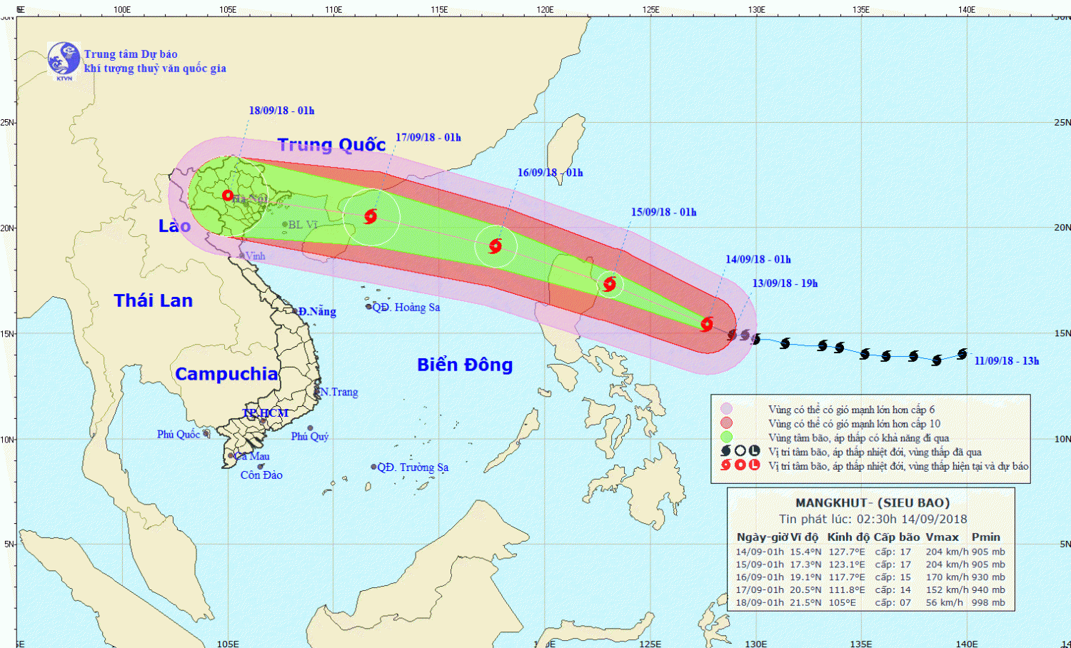 Tin siêu bão gần Biển Đông - siêu bão MANGKHUT (02h30 ngày 14/9)