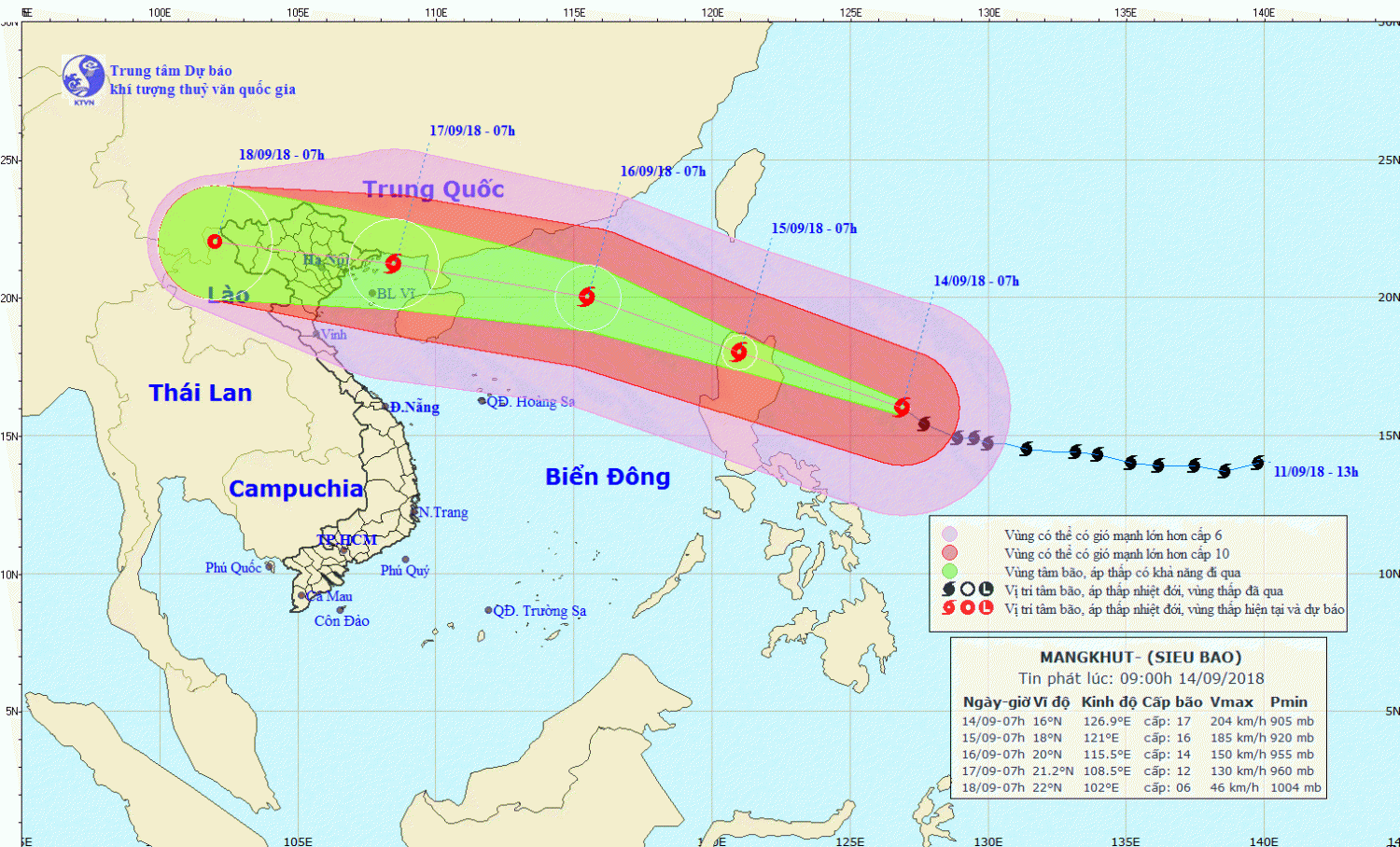 Tin siêu bão gần Biển Đông - siêu bão MANGKHUT (09h00 ngày 14/9)