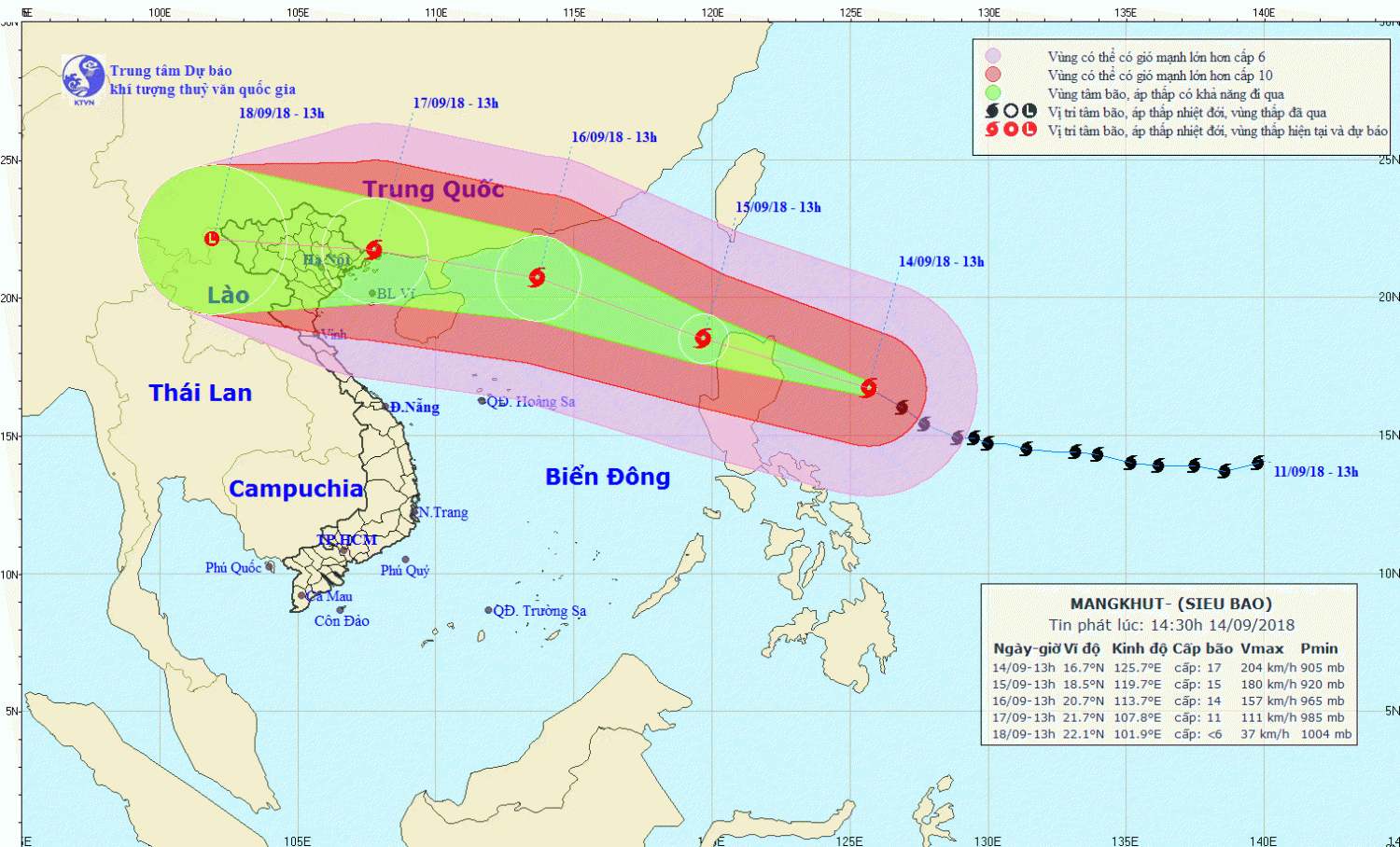 Tin siêu bão gần Biển Đông - siêu bão MANGKHUT (14h30 ngày 14/9)