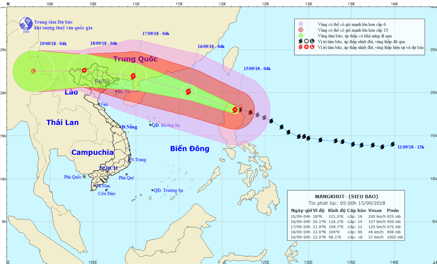 Tin siêu bão gần Biển Đông - siêu bão MANGKHUT (05h00 ngày 15/9)