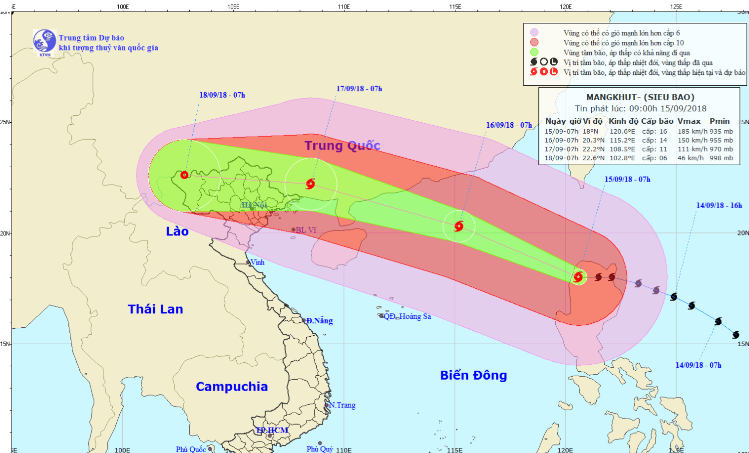 Tin siêu bão gần Biển Đông - siêu bão MANGKHUT (09h00 ngày 15/9)