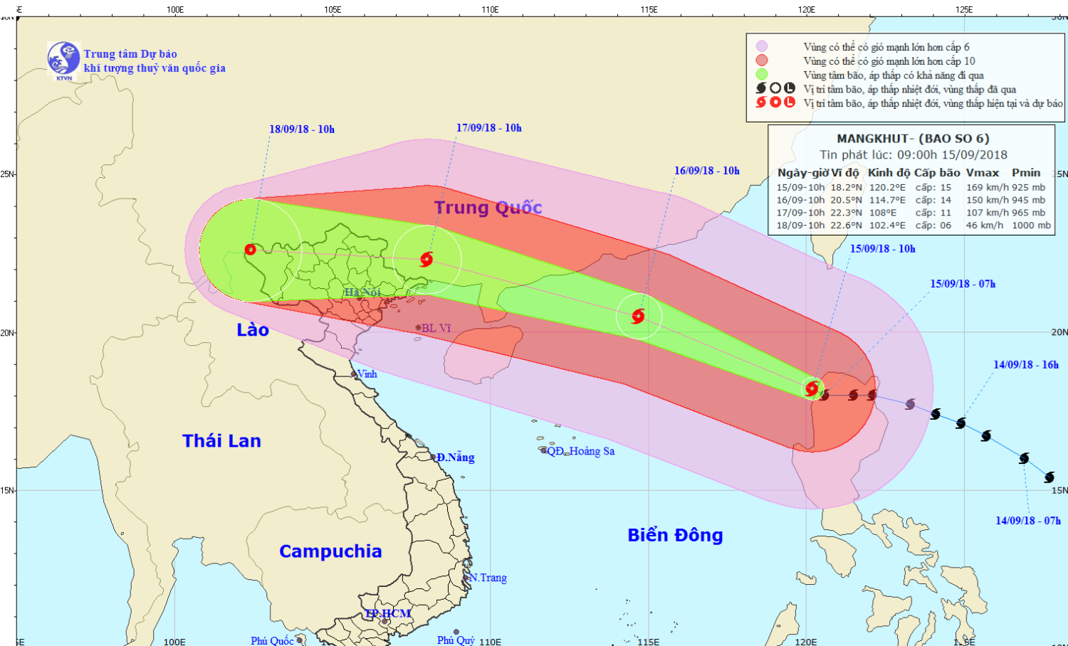 Tin bão trên Biển Đông - cơn bão số 6 (11h00 ngày 15/9)