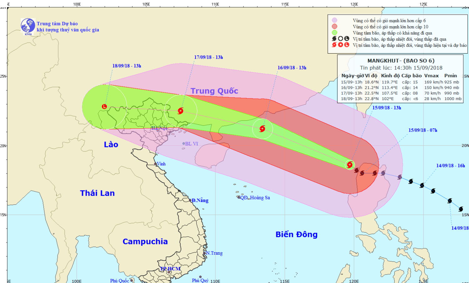 Tin bão trên Biển Đông - cơn bão số 6 (14h30 ngày 15/9)