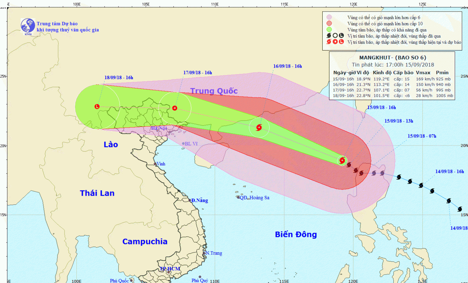 Tin bão trên Biển Đông - cơn bão số 6 (17h00 ngày 15/9)