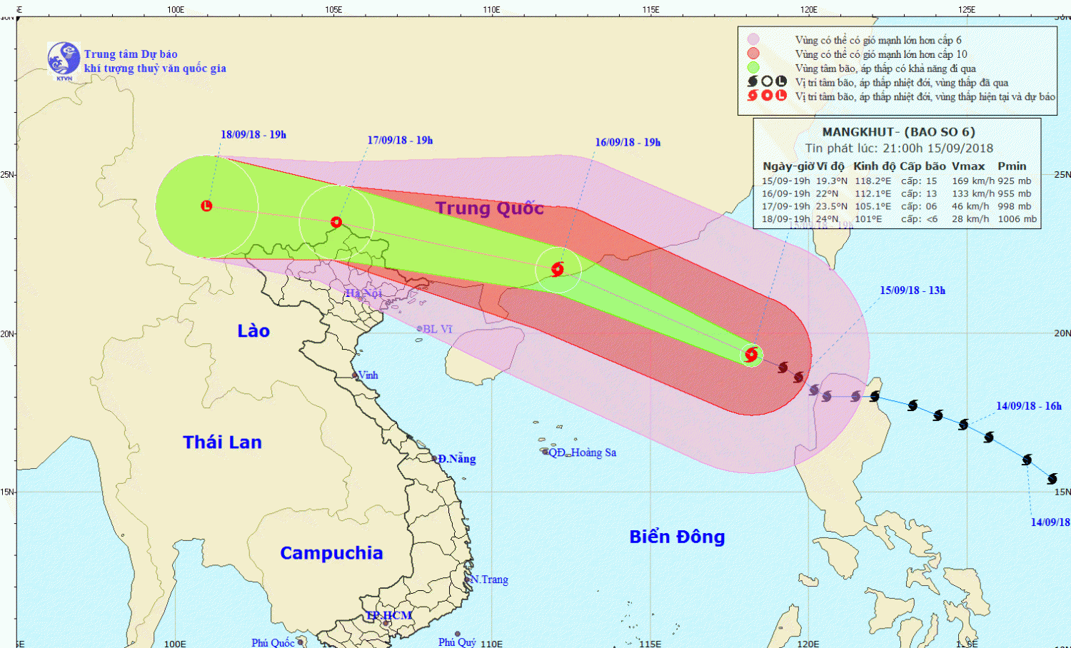 Tin bão trên Biển Đông - cơn bão số 6 (21h00 ngày 15/9)