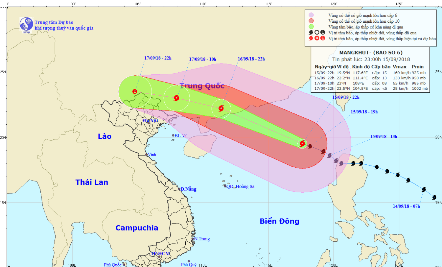 Tin bão trên Biển Đông - cơn bão số 6 (23h00 ngày 16/9)