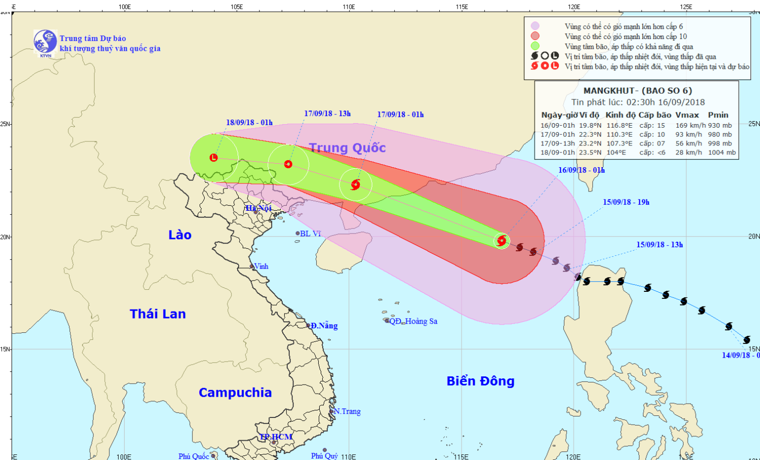 Tin bão trên Biển Đông - cơn bão số 6 (02h30 ngày 16/9)
