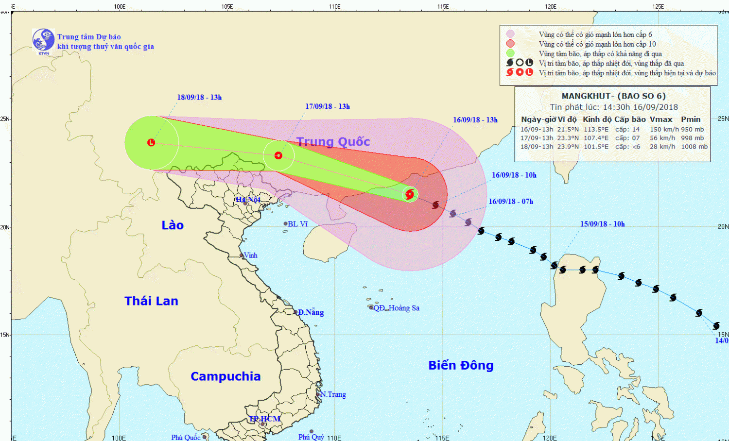 Tin bão trên Biển Đông - cơn bão số 6 (14h30 ngày 16/9)