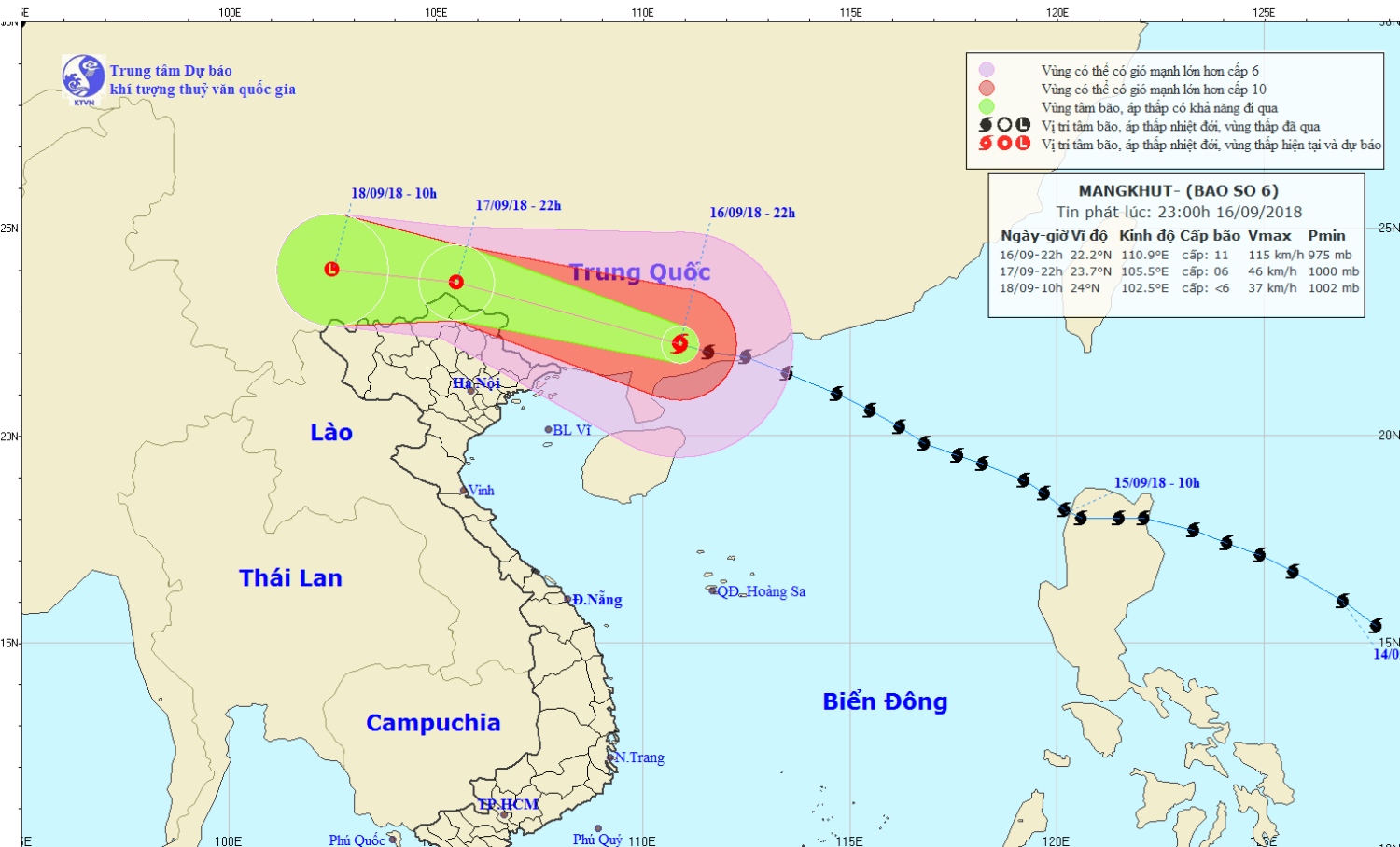 Tin bão trên đất liền Trung Quốc - cơn bão số 6 (23h00 ngày 16/9)