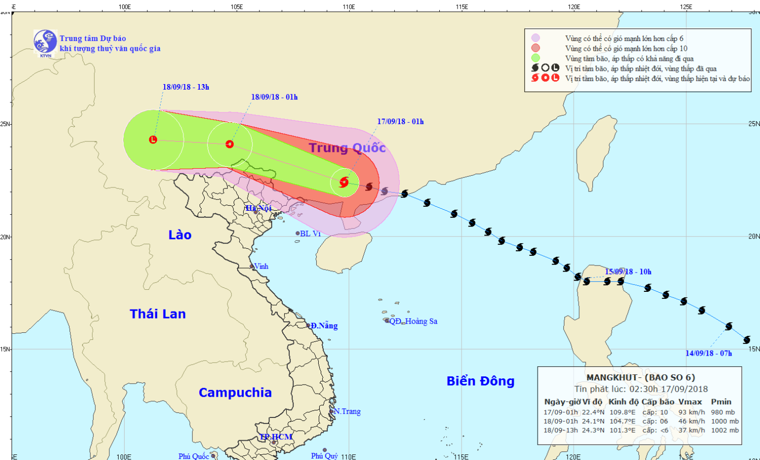 Tin bão trên đất liền Trung Quốc - cơn bão số 6 (02h30 ngày 17/9)
