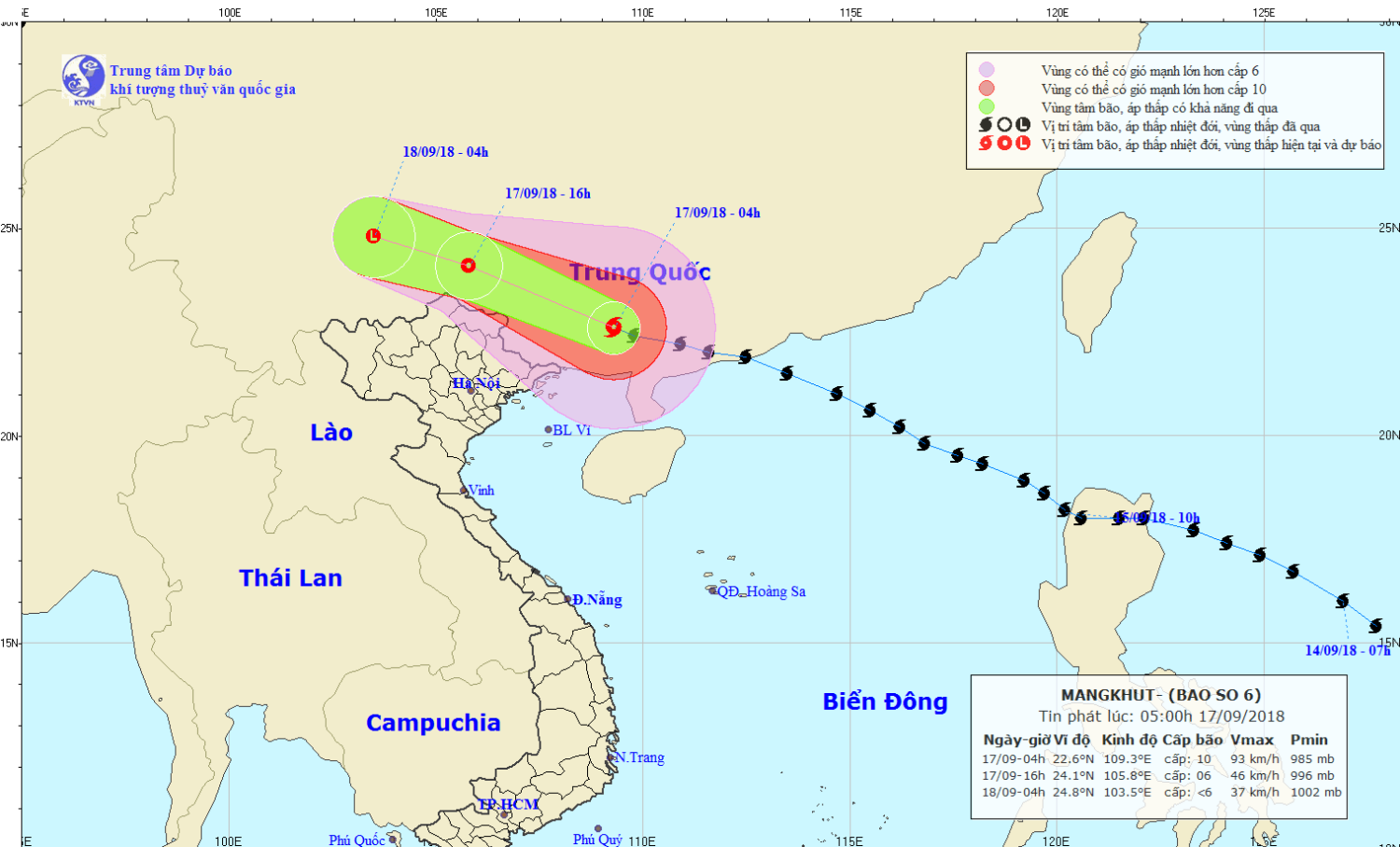 Tin bão trên đất liền Trung Quốc - cơn bão số 6 (05h00 ngày 17/9)