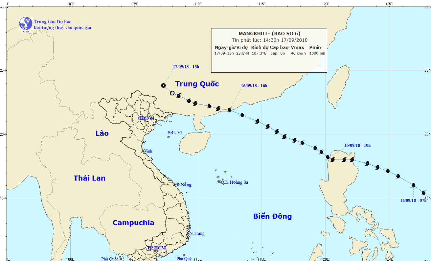 Tin về cơn bão số 6 - cơn bão MANGKHUT (14h30 ngày 17/9)