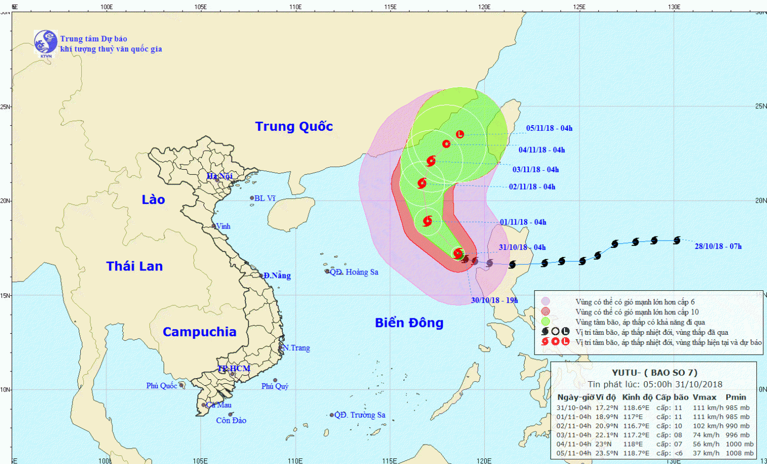 Tin bão trên Biển Đông - cơn bão số 7 (05h00 ngày 31/10)