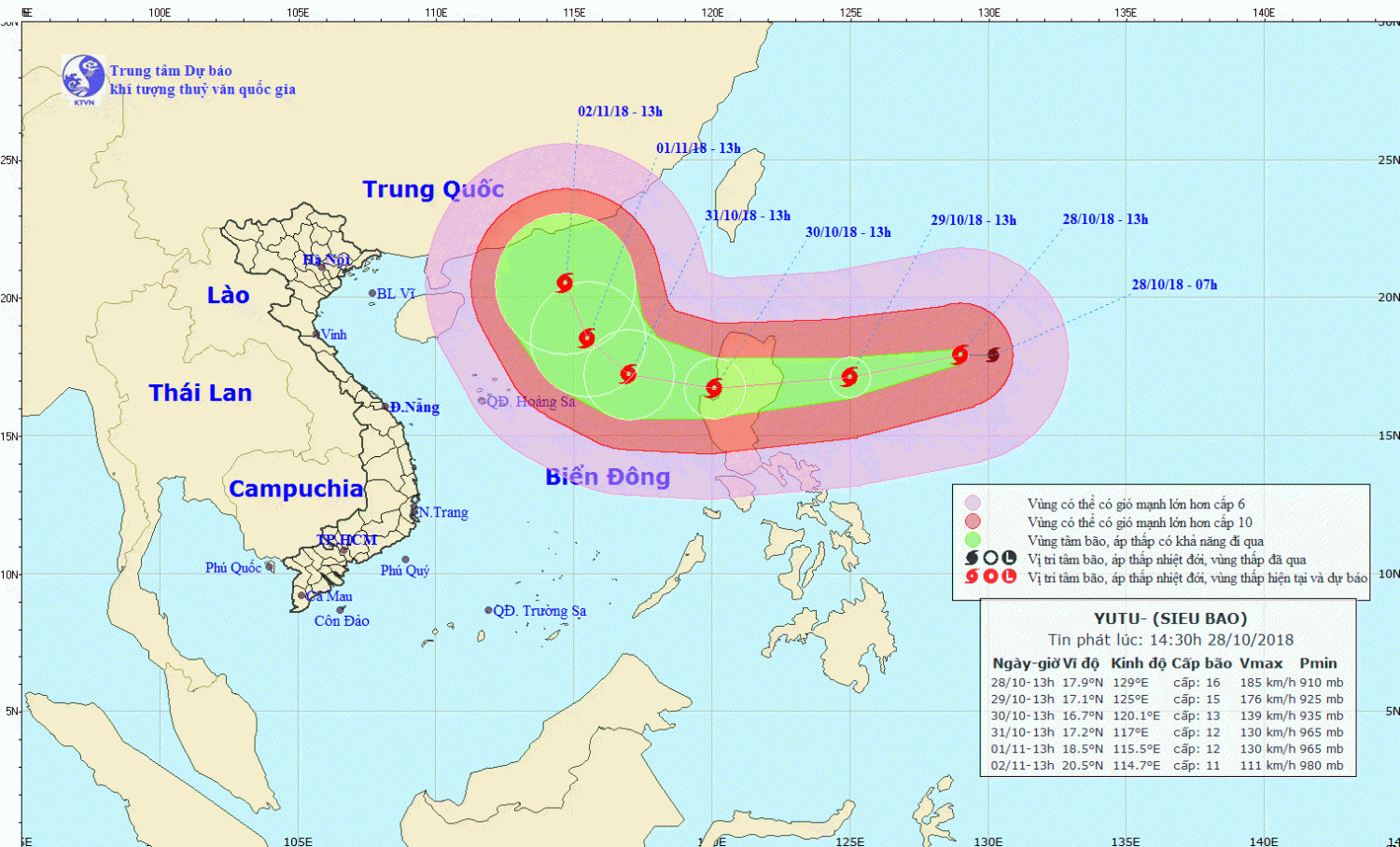Tin bão gần Biển Đông - siêu bão YUTU (14h30 ngày 28/10)