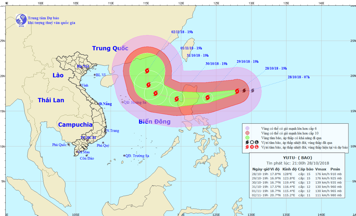 Tin bão gần Biển Đông - siêu bão YUTU (21h00 ngày 28/10)