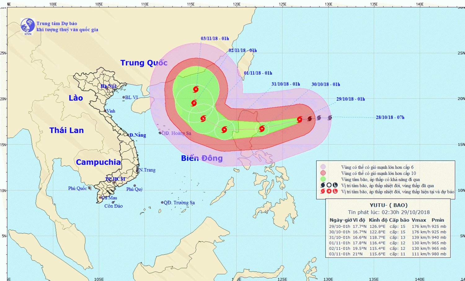 Tin bão gần Biển Đông - siêu bão YUTU (02h30 ngày 29/10)