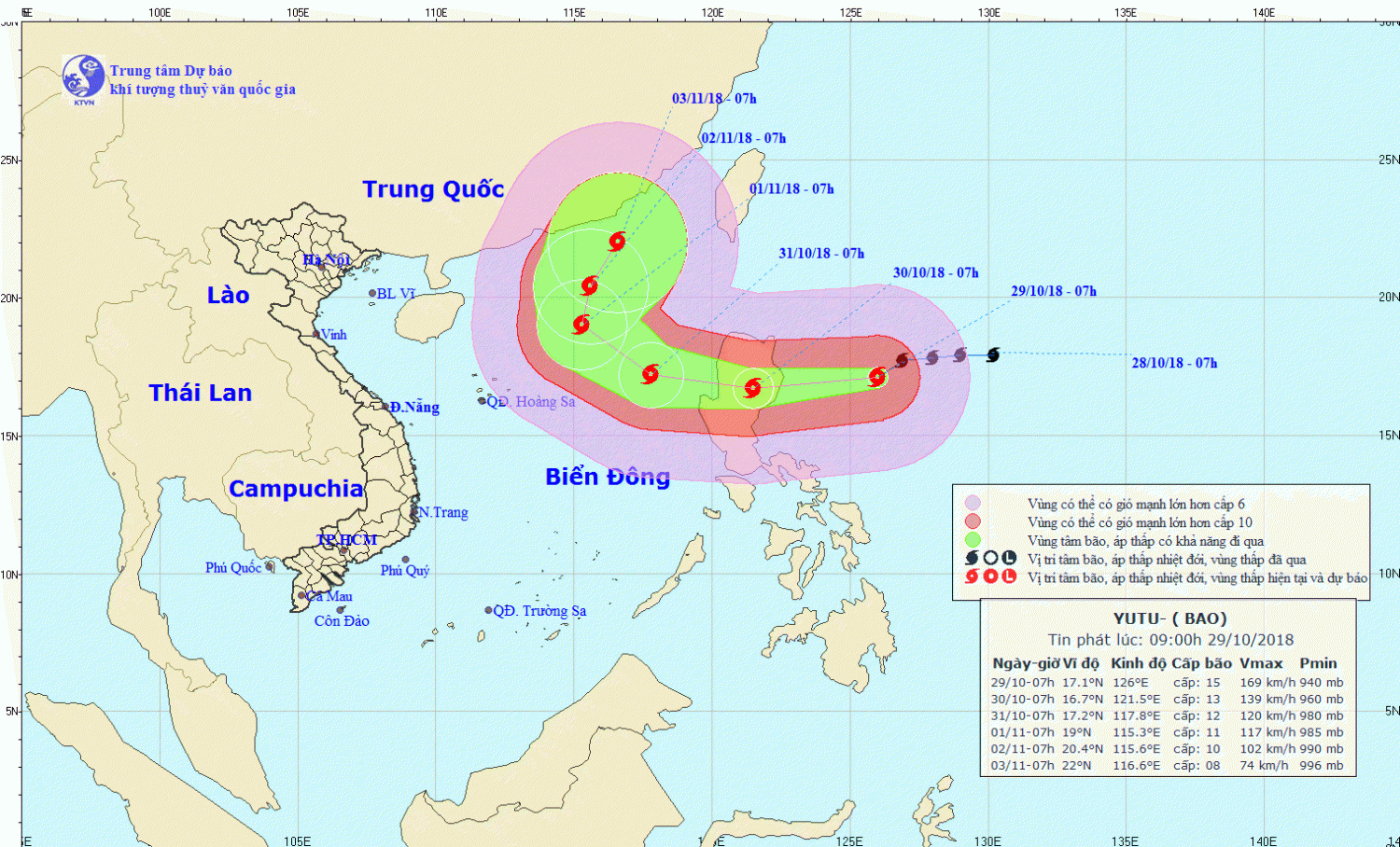 Tin bão gần Biển Đông - bão YUTU (09h30 ngày 29/10)