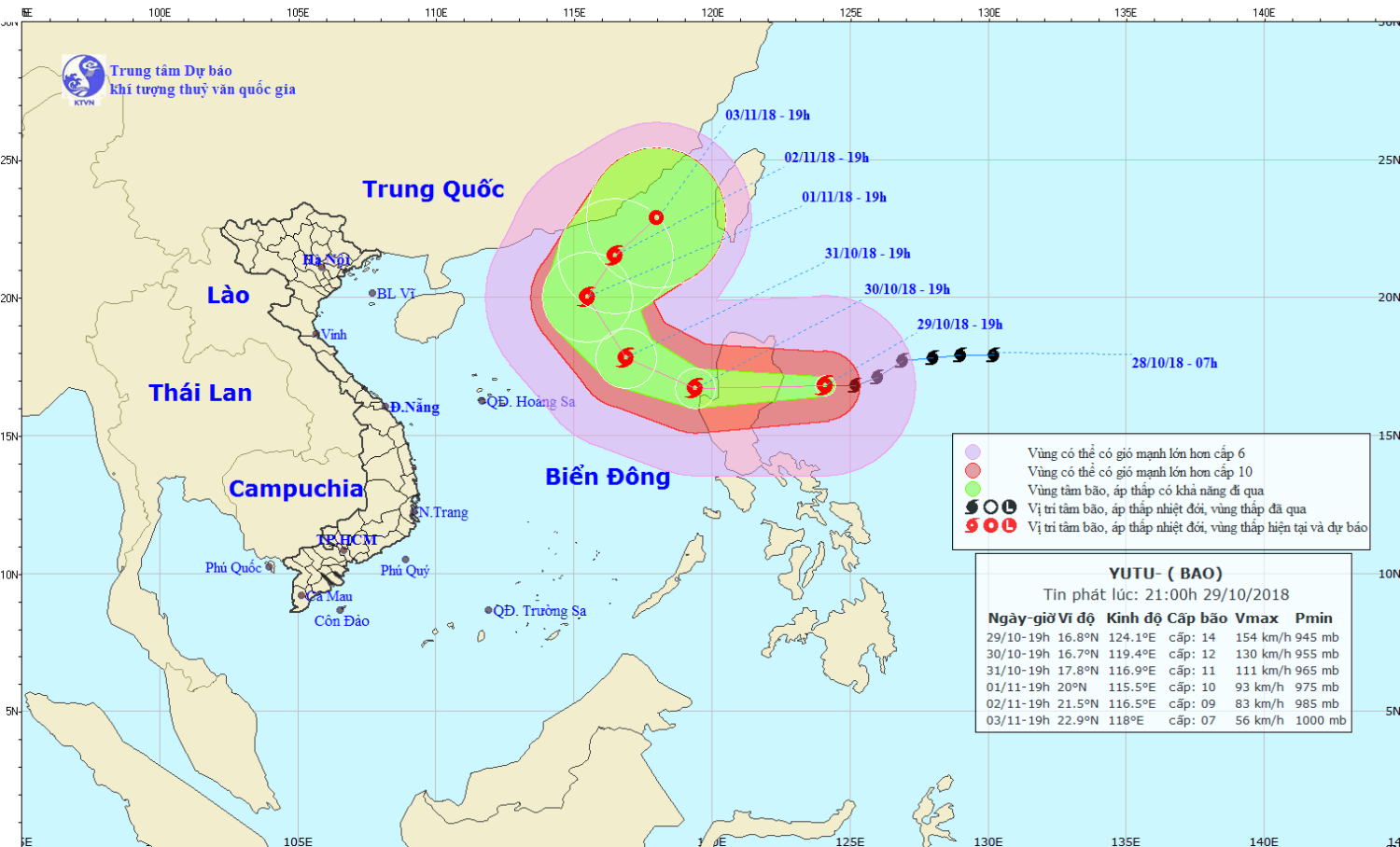 Tin bão gần Biển Đông - bão YUTU (21h00 ngày 29/10)