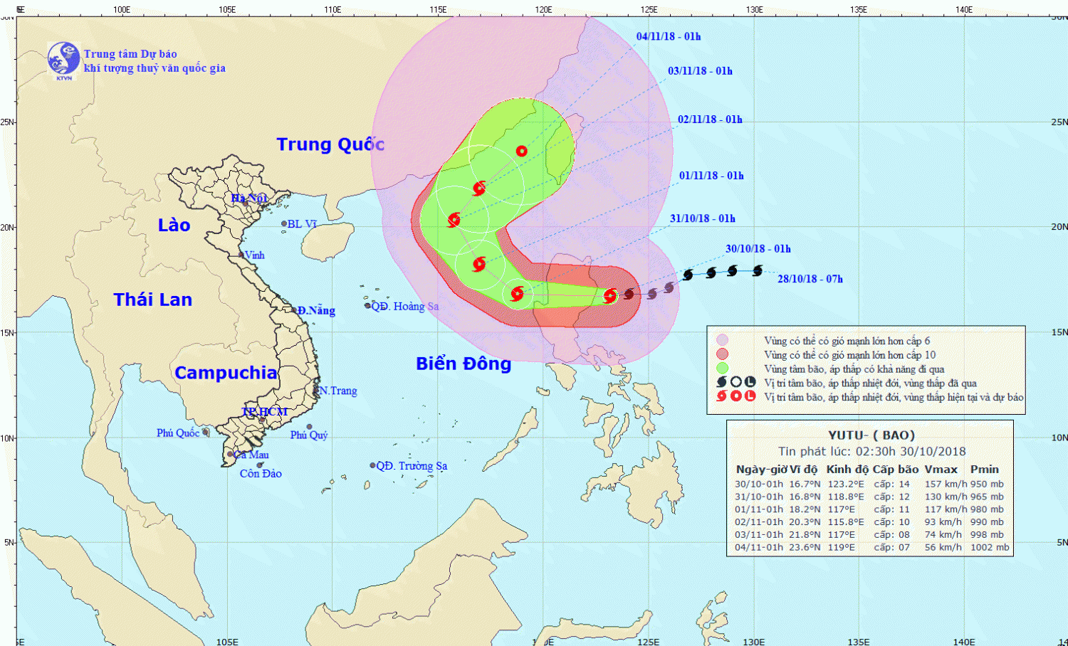 Tin bão gần Biển Đông - bão YUTU (02h30 ngày 30/10)