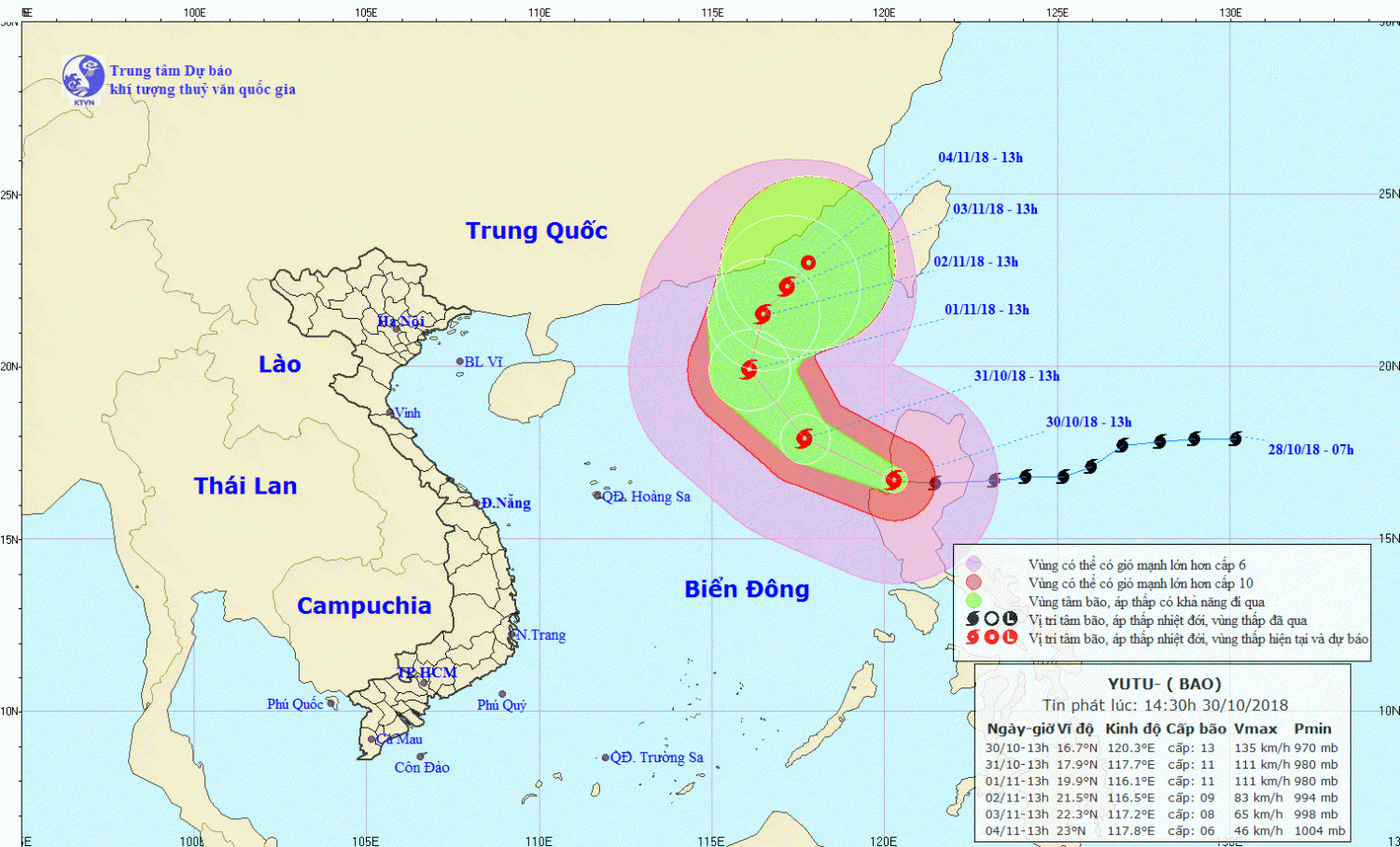 Tin bão gần Biển Đông - bão YUTU (14h30 ngày 30/10)
