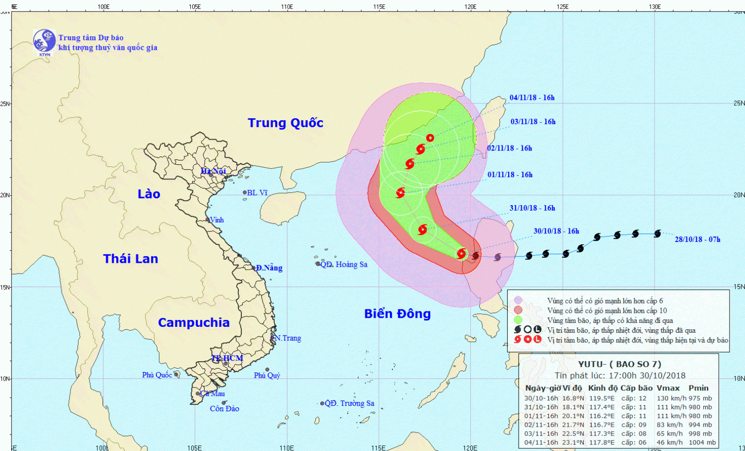Tin bão trên Biển Đông - cơn bão số 7 (17h00 ngày 30/10)
