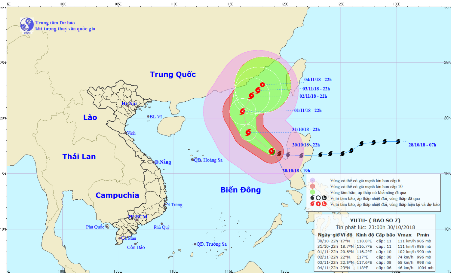 Tin bão trên Biển Đông - cơn bão số 7 (23h00 ngày 30/10)