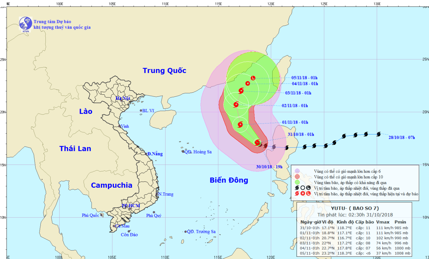 Tin bão trên Biển Đông - cơn bão số 7 (02h30 ngày 31/10)