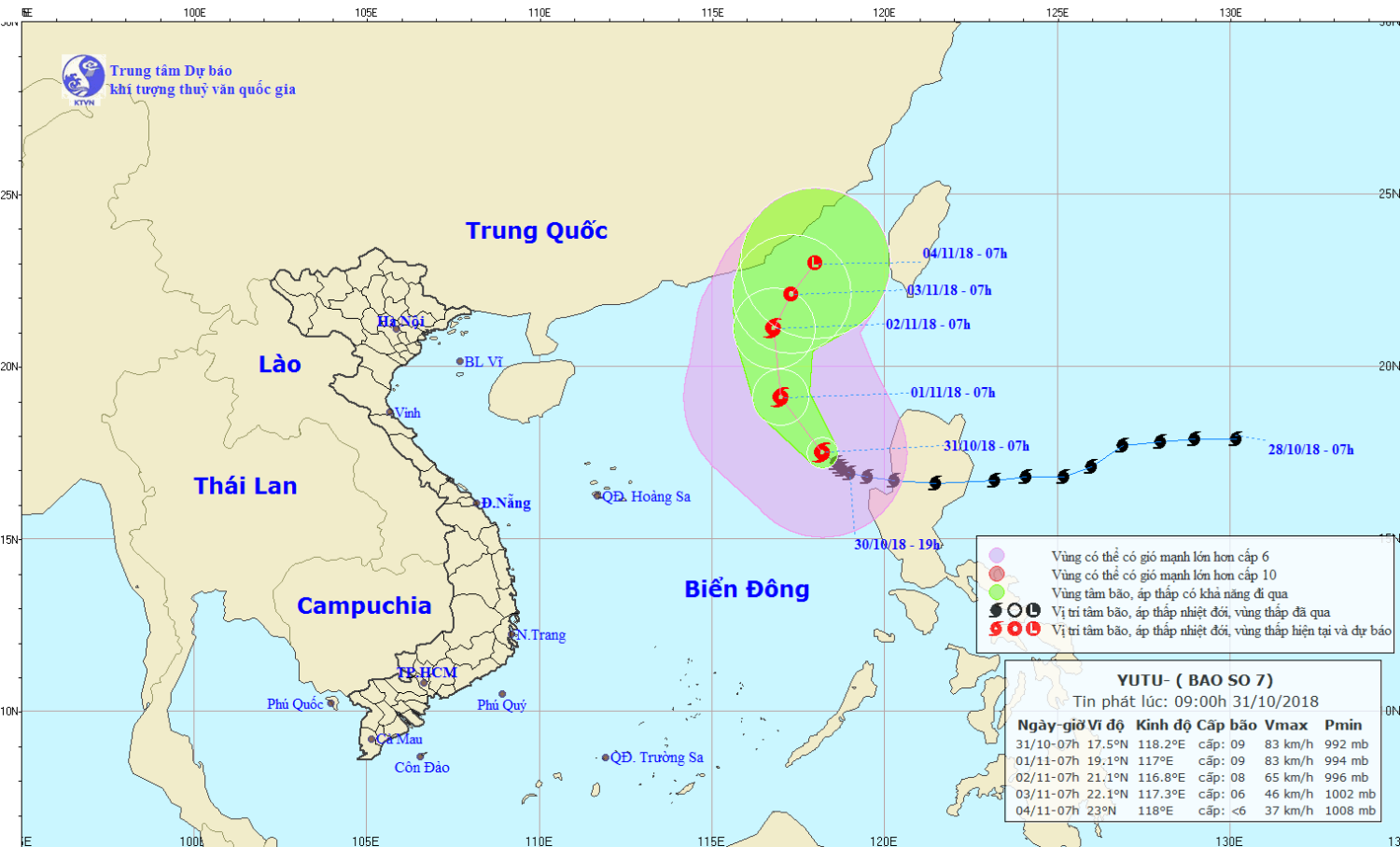 Tin bão trên Biển Đông - cơn bão số 7 (09h00 ngày 31/10)