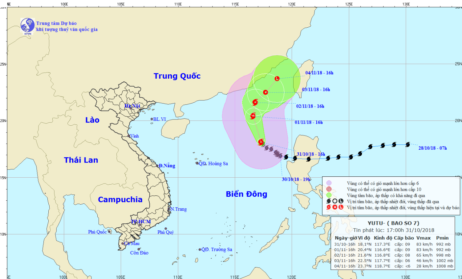 Tin bão trên Biển Đông - cơn bão số 7 (17h00 ngày 31/10)