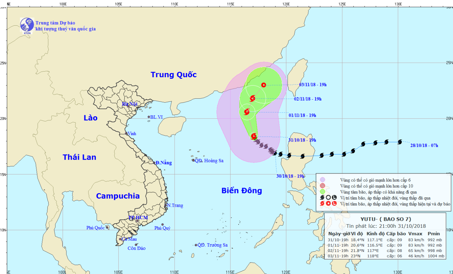 Tin bão trên Biển Đông - cơn bão số 7 (21h00 ngày 31/10)