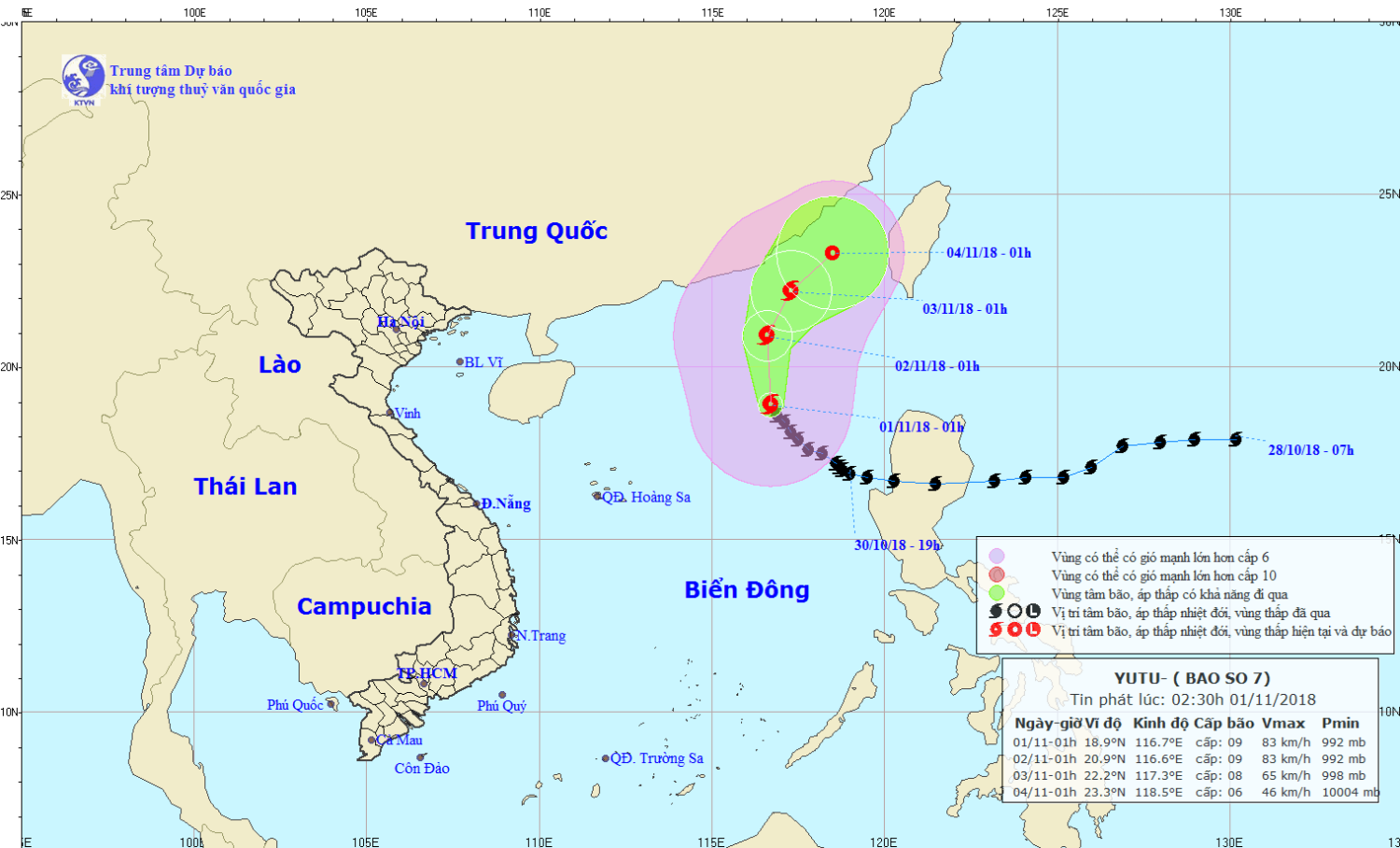 Tin bão trên Biển Đông - cơn bão số 7 (02h30 ngày 01/11)