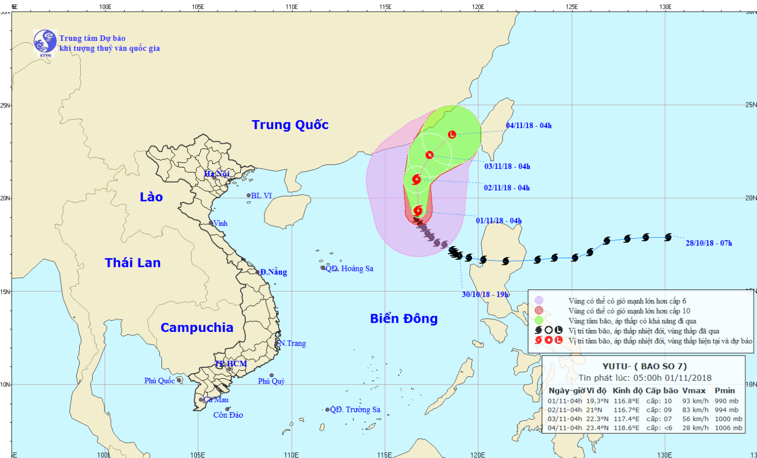 Tin bão trên Biển Đông - cơn bão số 7 (05h00 ngày 01/11)