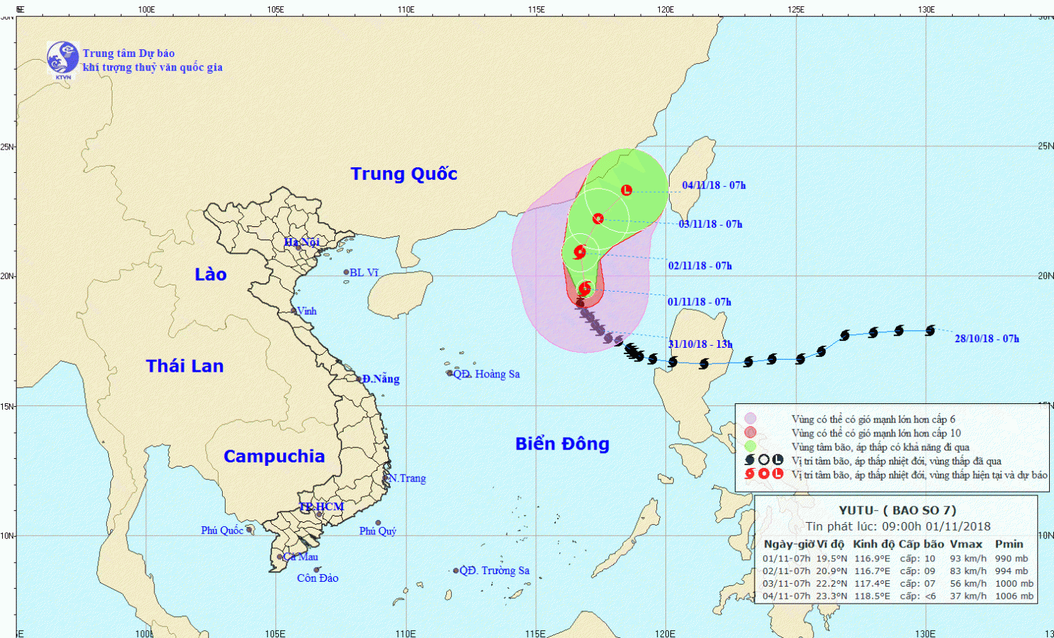 Tin bão trên Biển Đông - cơn bão số 7 (09h00 ngày 01/11)