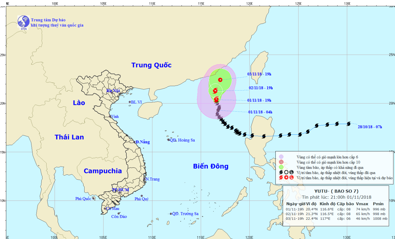 Tin bão trên Biển Đông - cơn bão số 7 (21h00 ngày 01/11)