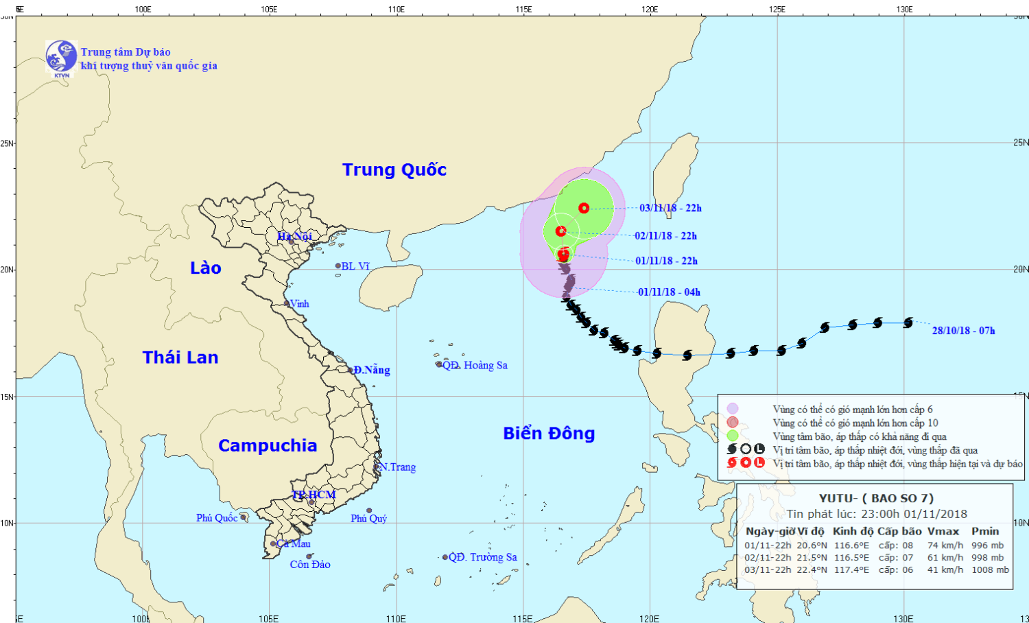 Tin bão trên Biển Đông - cơn bão số 7 (23h00 ngày 01/11)