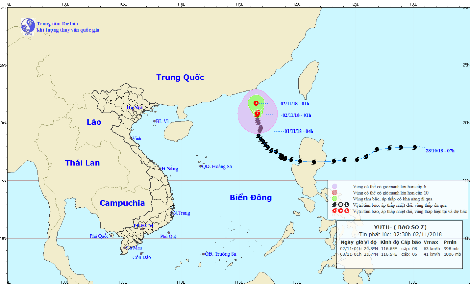 Tin bão trên Biển Đông - cơn bão số 7 (02h30 ngày 02/11)
