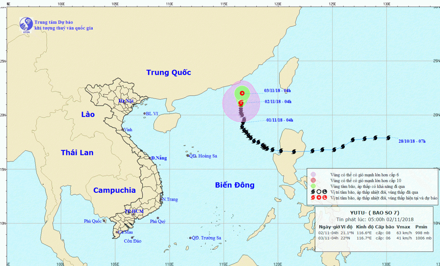 Tin bão trên Biển Đông - cơn bão số 7 (05h00 ngày 02/11)