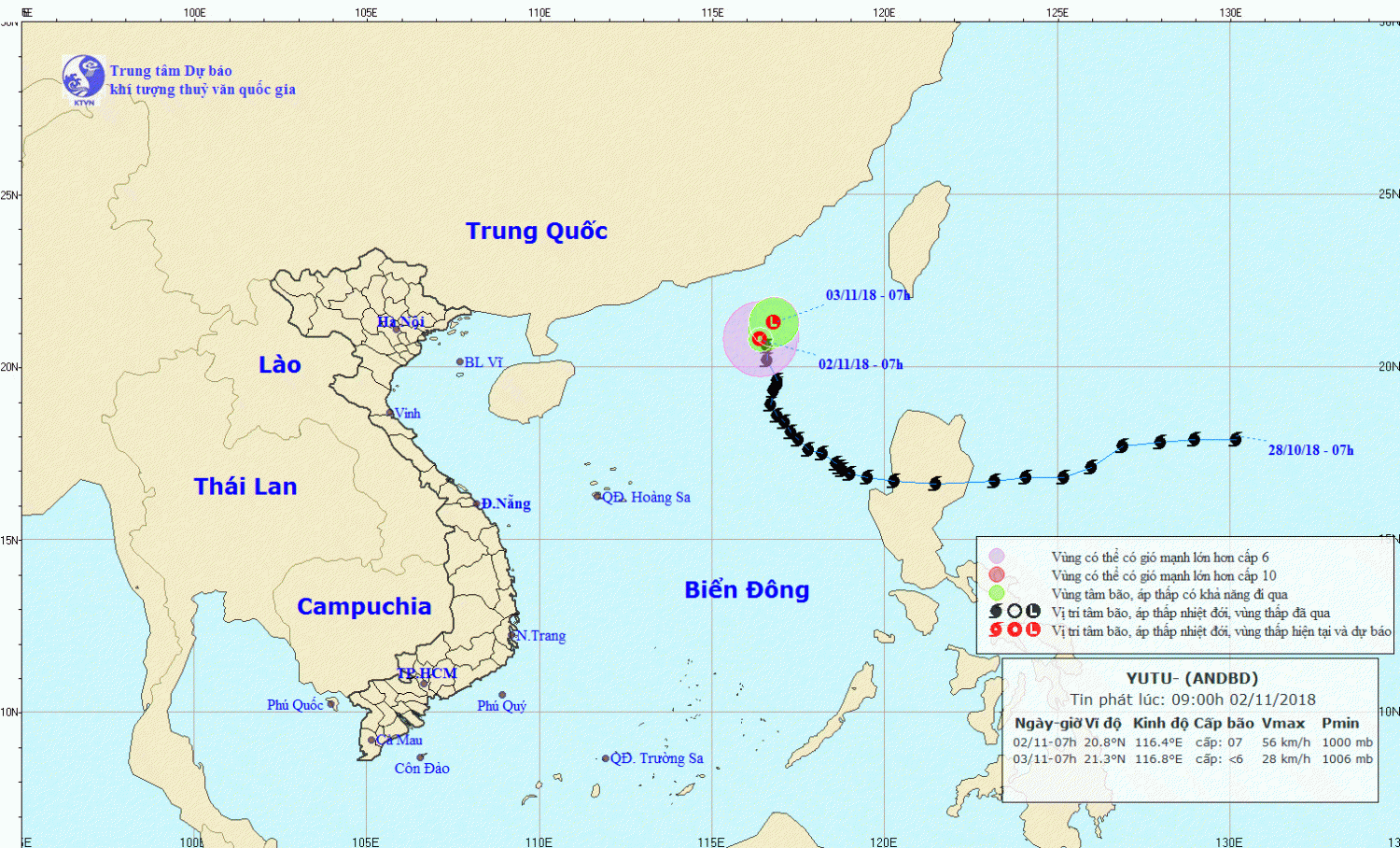 Tin áp thấp nhiệt đới trên Biển Đông - suy yếu từ bão số 7 (09h00 ngày 02/11)