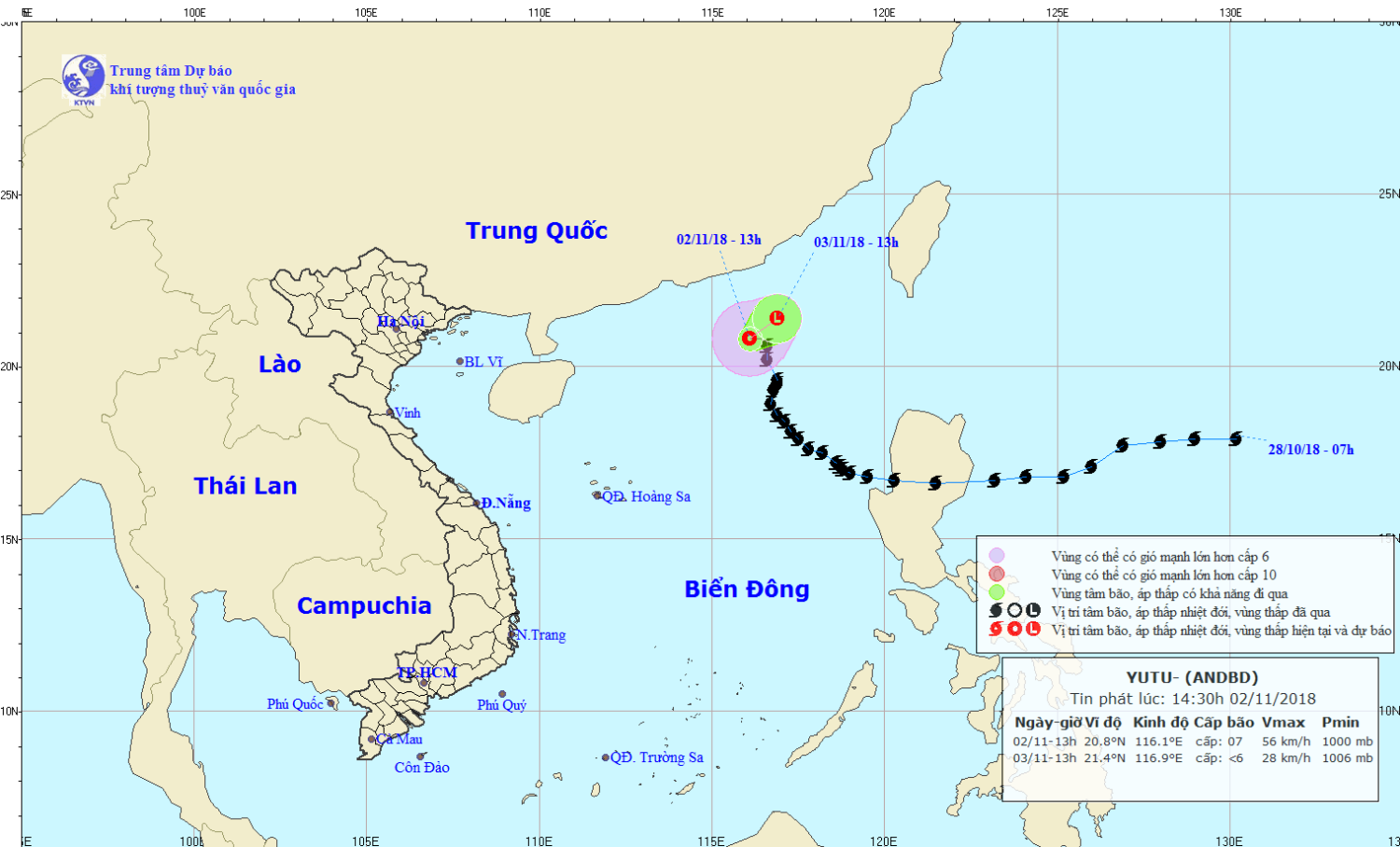 Tin áp thấp nhiệt đới trên Biển Đông - cơn bão số 7 (14h30 ngày 02/11)