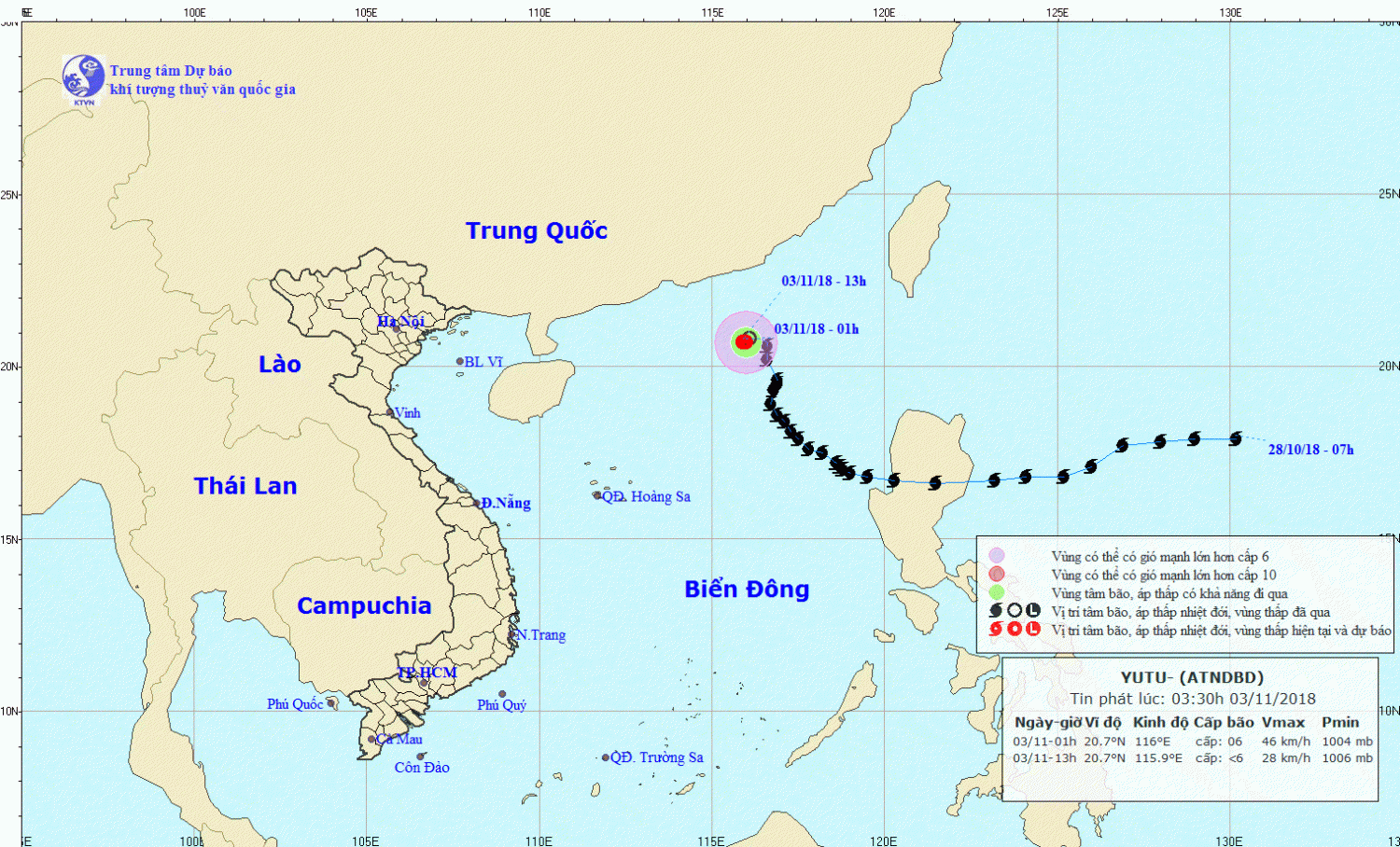 Tin áp thấp nhiệt đới trên Biển Đông - suy yếu từ bão số 7 (03h30 ngày 03/11)
