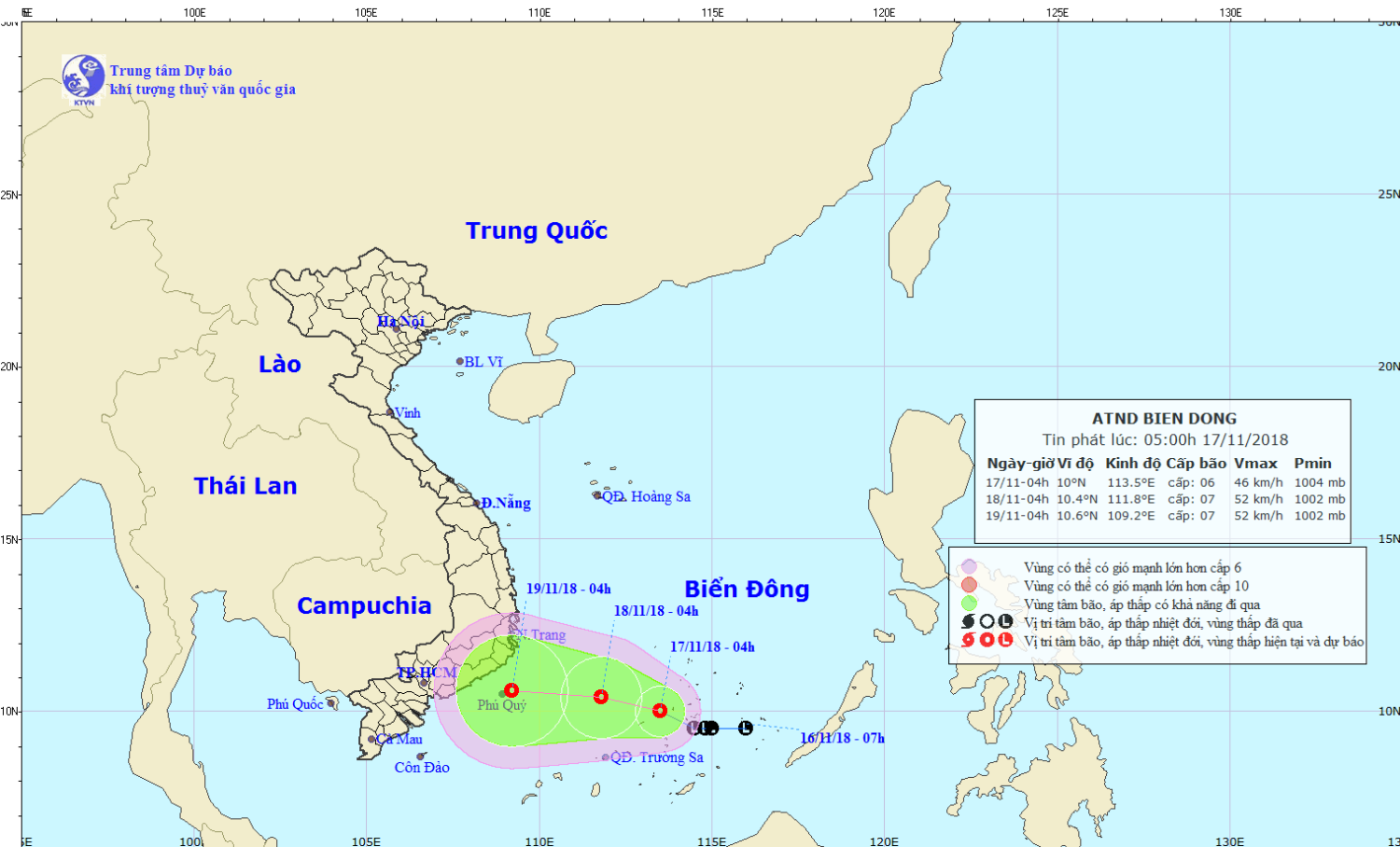 Tin áp thấp nhiệt đới trên Biển Đông (05h00 ngày 17/11)