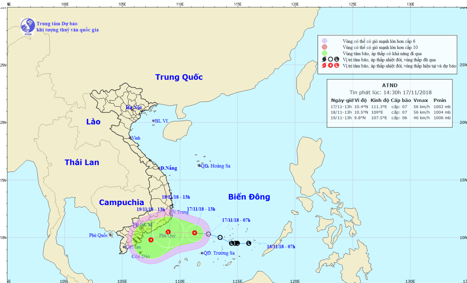 Tin áp thấp nhiệt đới gần bờ (14h30 ngày 17/11)