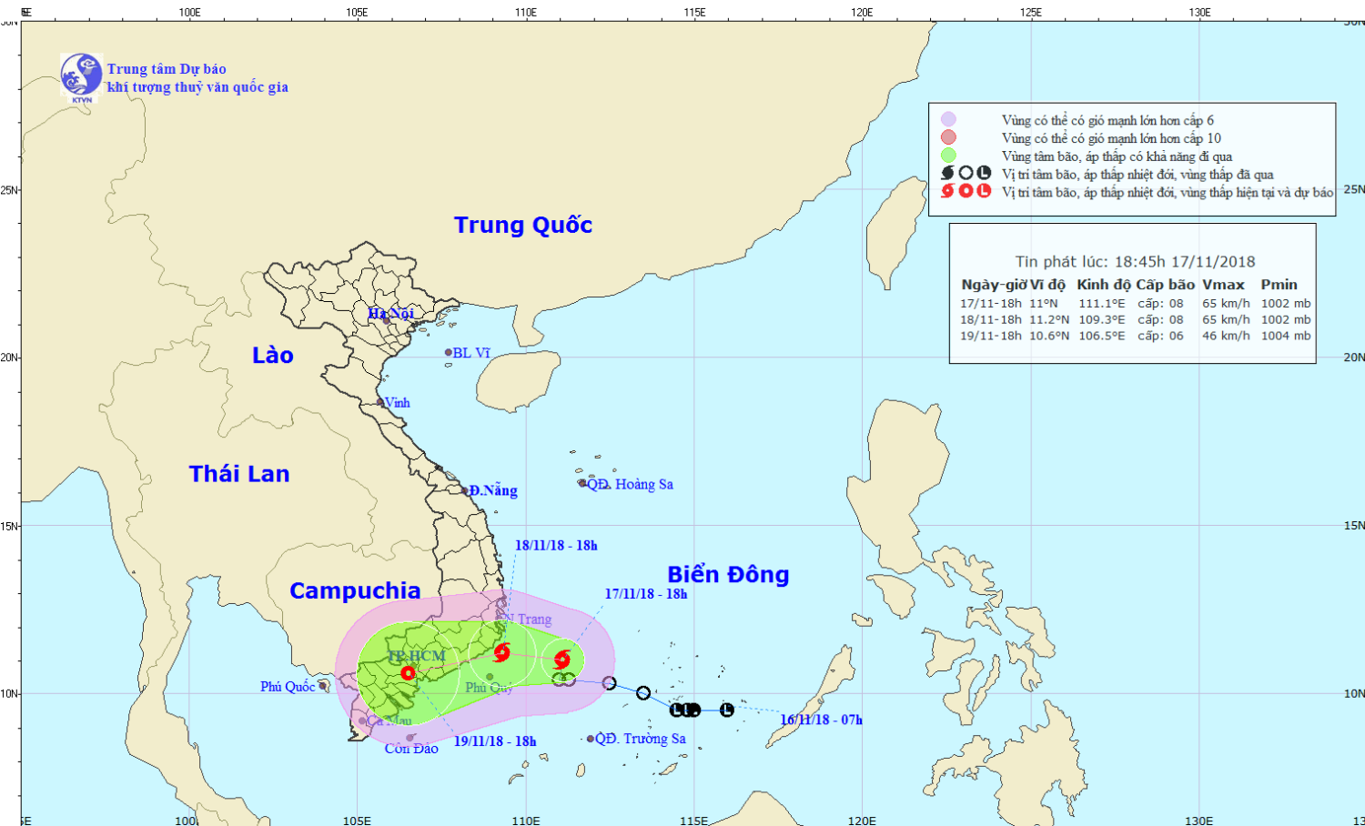 Tin bão khẩn cấp - cơn bão số 8 (18h45 ngày 17/11)