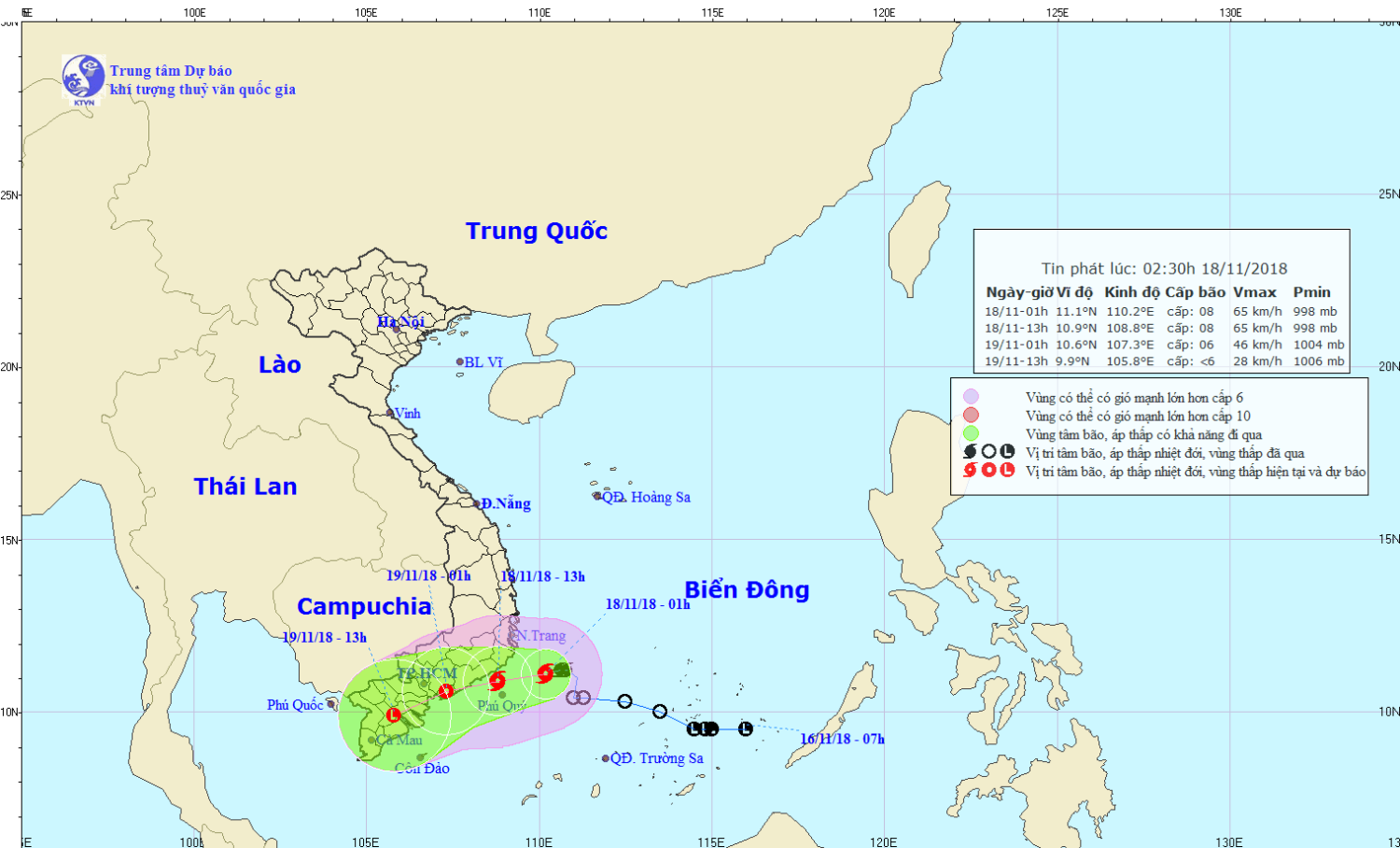 Tin bão khẩn cấp - cơn bão số 8 (02h30 ngày 18/11)