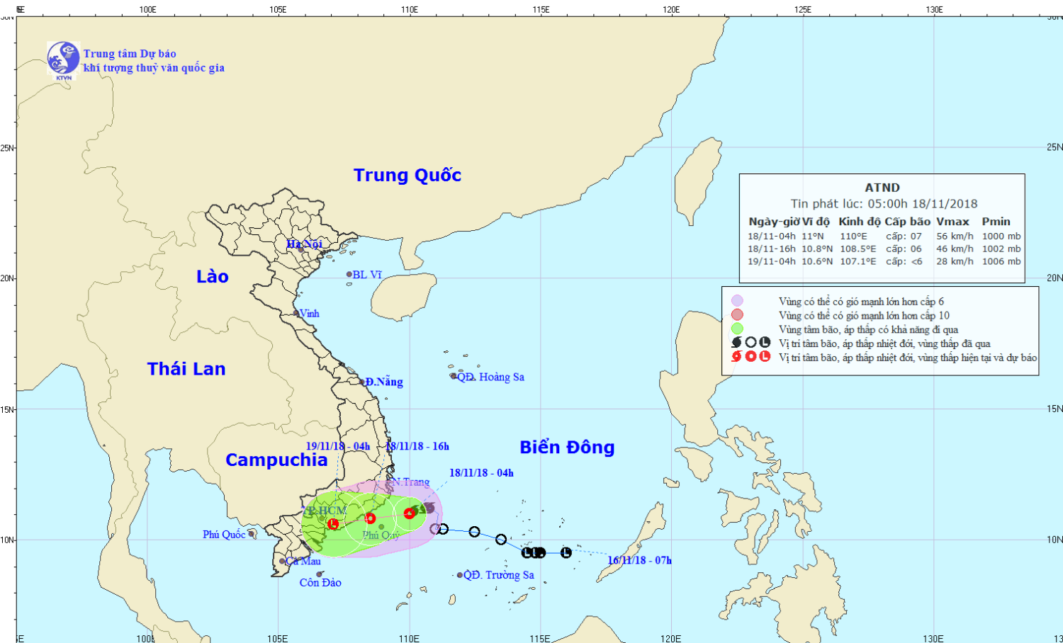 Tin áp thấp nhiệt đới suy yếu từ bão số 8 (05h00 ngày 18/11)