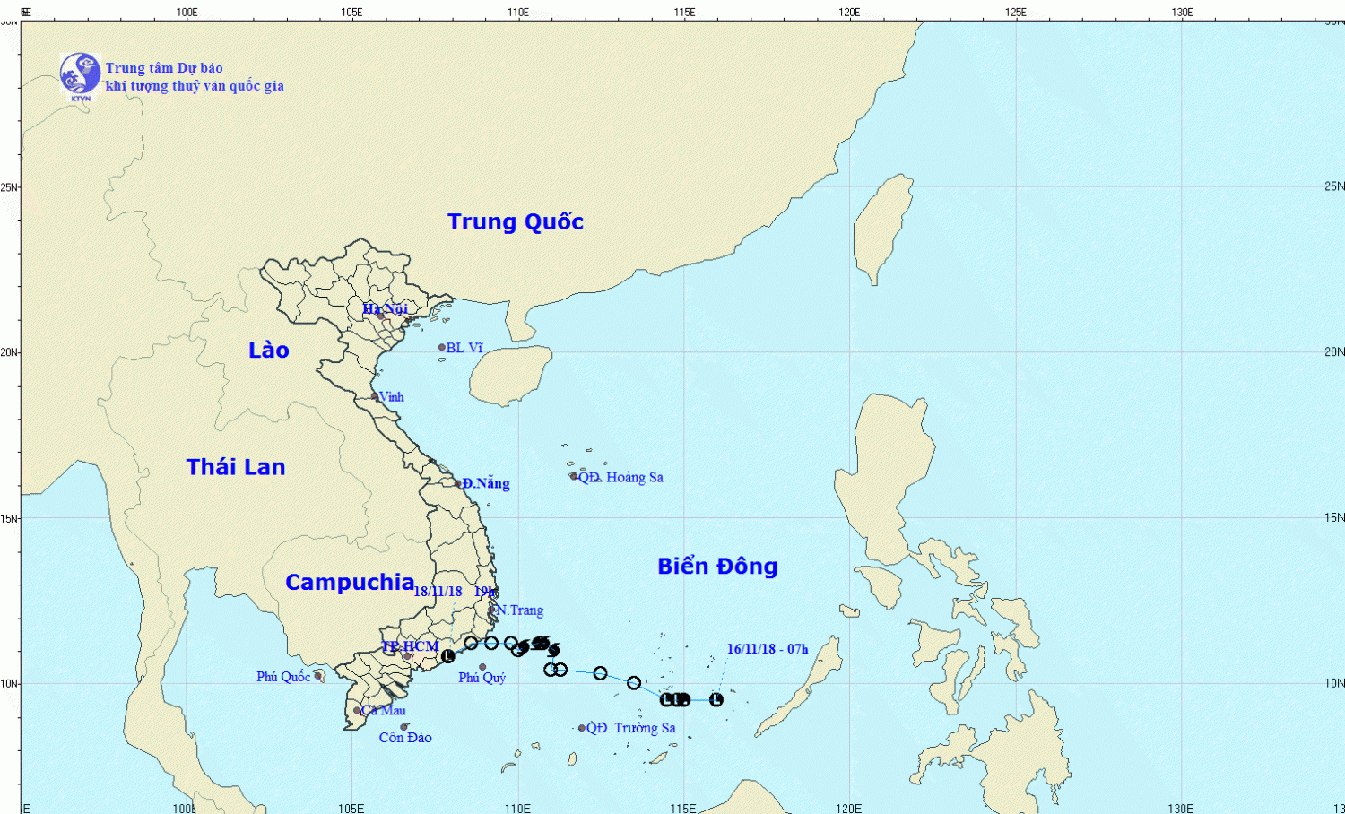 Tin về cơn bão số 8 - bão TORAJI (21h00 ngày 18/11)