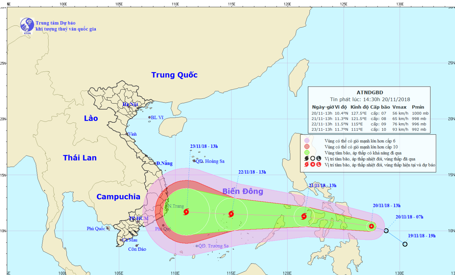 Tin áp thấp nhiệt đới gần Biển Đông (14h30 ngày 20/11)