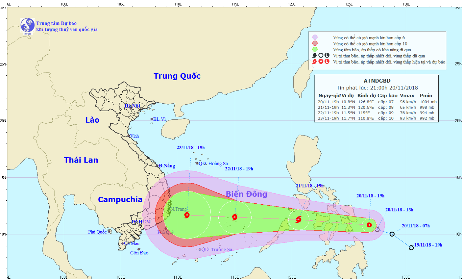 Tin áp thấp nhiệt đới gần Biển Đông (21h00 ngày 20/11)