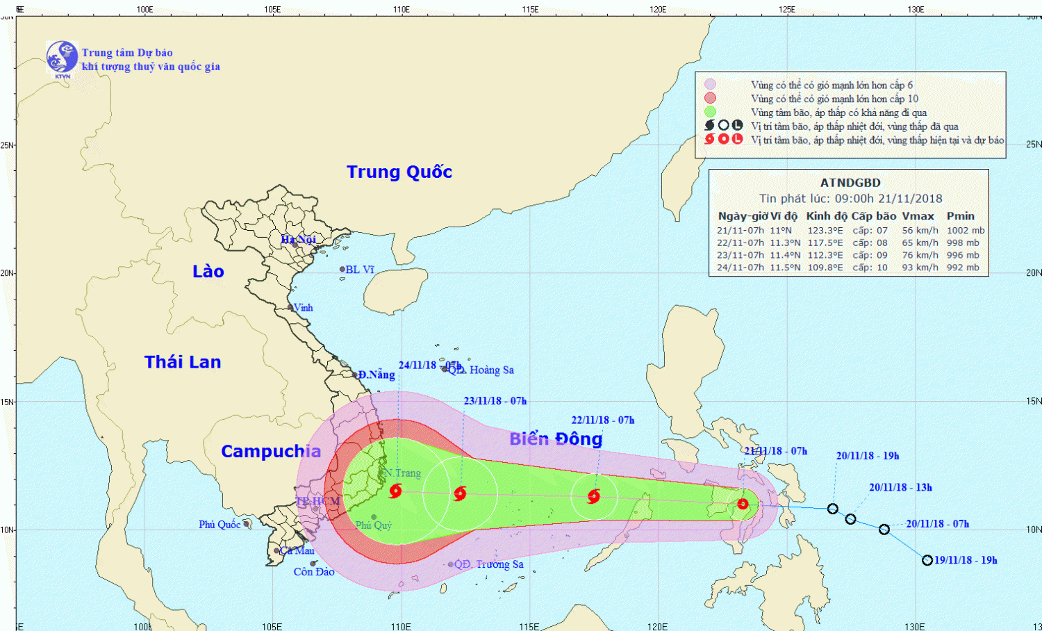Tin áp thấp nhiệt đới gần Biển Đông (09h00 ngày 21/11)