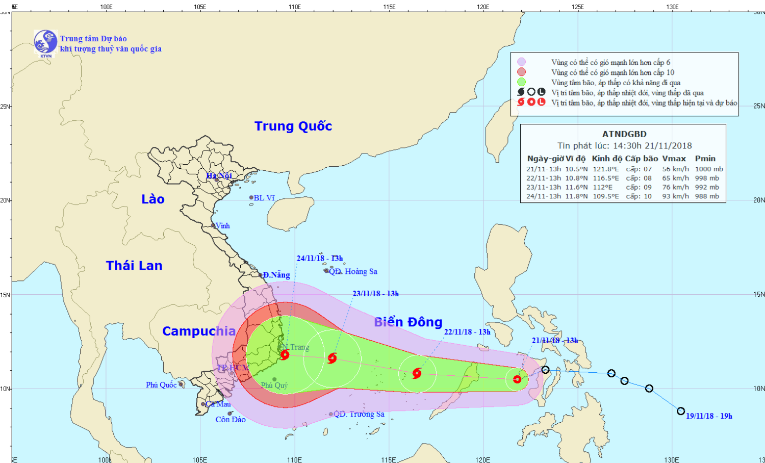 Tin áp thấp nhiệt đới gần Biển Đông (14h30 ngày 21/11)